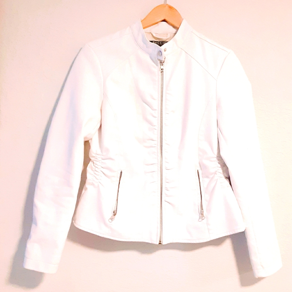 Baccini White Faux Leather Jacket (S)